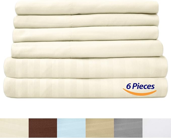 King Size Bed Sheets - 6 Piece 1500 Supreme Collection Fine Brushed Microfiber Deep Pocket King Sheet Set Bedding - 2 Extra Pillow Cases, Great Value, King, Dobby Beige