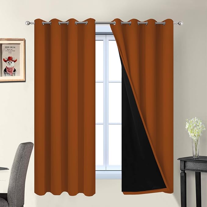 Yakamok Burnt Orange 100% Blackout Curtains 63 Inches Long 52" Wide 2 PCS | by Yakamok