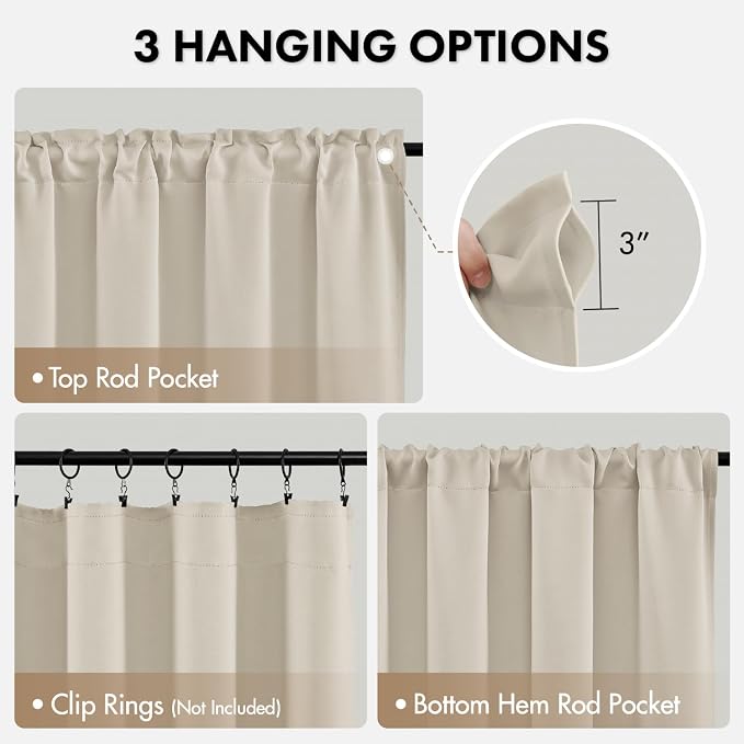 MIULEE 4 Panels Set Beige White Blackout Curtains 63 Inch Length Bedroom | - Image 8