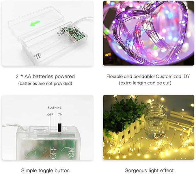 String Lights, Waterproof LED String Lights,2 Pack 20ft 60 LED Festival Decorations Crafting Battery Powered Copper Wire Starry Fairy Lights