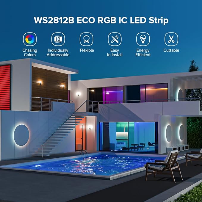 BTF-LIGHTING WS2812B RGB ECO LED Strip, Chasing Effects 5050SMD Individually Addressable 16.4FT 60Pixels/m 300Pixels Flexible Dream Color IP67 for Bedroom DIY Projects DC5V(No Adapter or Controller)