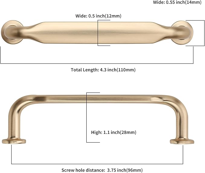 Asidrama 20 Pack 3.75 Inch(96mm) Brushed Brass Kitchen Cabinet Handles, Cabinet Pulls Kitchen Cabinet Hardware for Cupboard Drawer Pulls