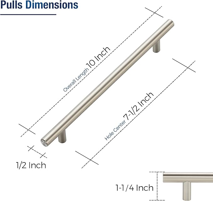 JOY DECOR 45 Pack Cabinet Handles, Brushed Nickel Cabinet Pulls, 7-1/2 in Hole Center Kitchen Cabinet Handles, Stainless Steel T Bar Handles for Dresser Drawers