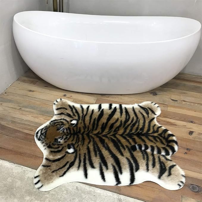 Tiger Print Area Rug Faux Cowhide Skin Hide Animal Printed Rugs Cute Carpet - Image 2