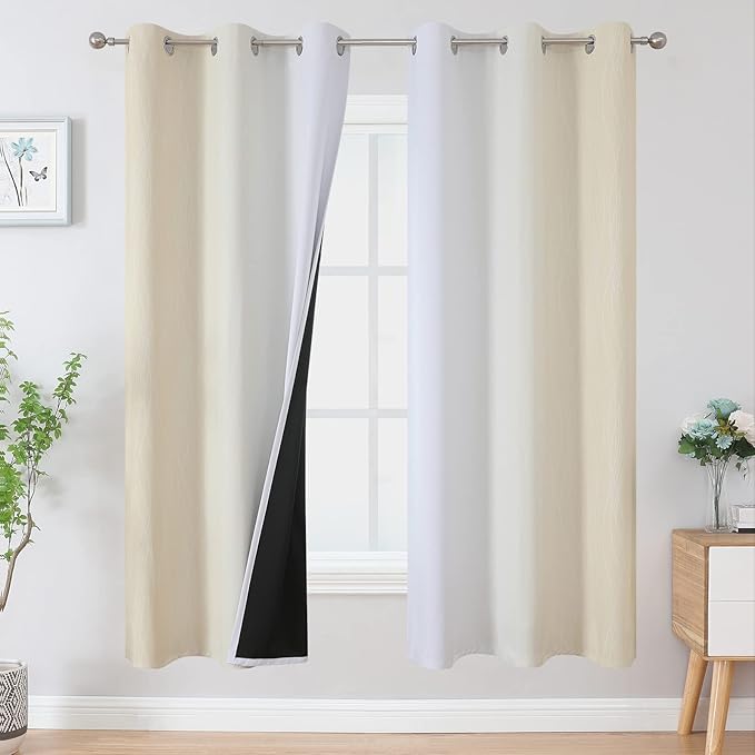 Beige and Greyish White Ombre Blackout Curtains by ESTELARTEXTILER