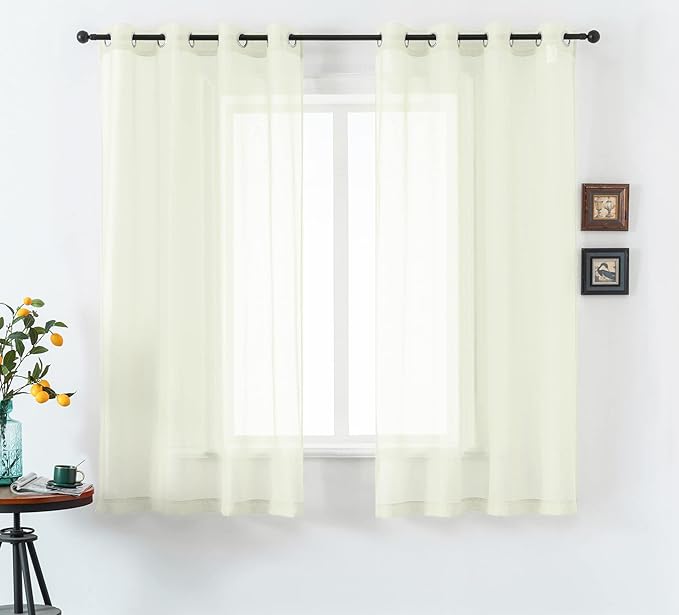 DUALIFE 45 Inches Long Voile Sheer Curtains for Nursery 2 Panels Grommet Small Windows Short Drapes Curtains for Bathroom Boys Bedroom 52 X 45 Inch Long, Ivory