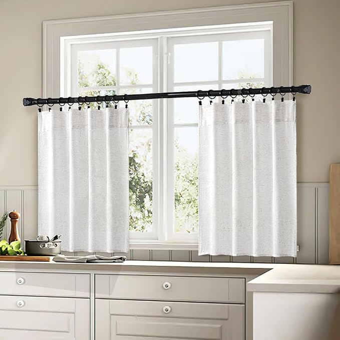MIULEE Bleached Linen Kitchen Curtain 30 Inches Length 2 Panels Farmhouse | - Image 3