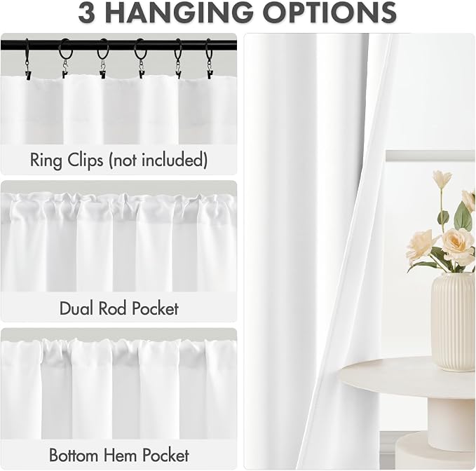 MIULEE 4-Panel 36 Inch Blackout Kitchen Tier Curtains Over Sink Pure White | - Image 2
