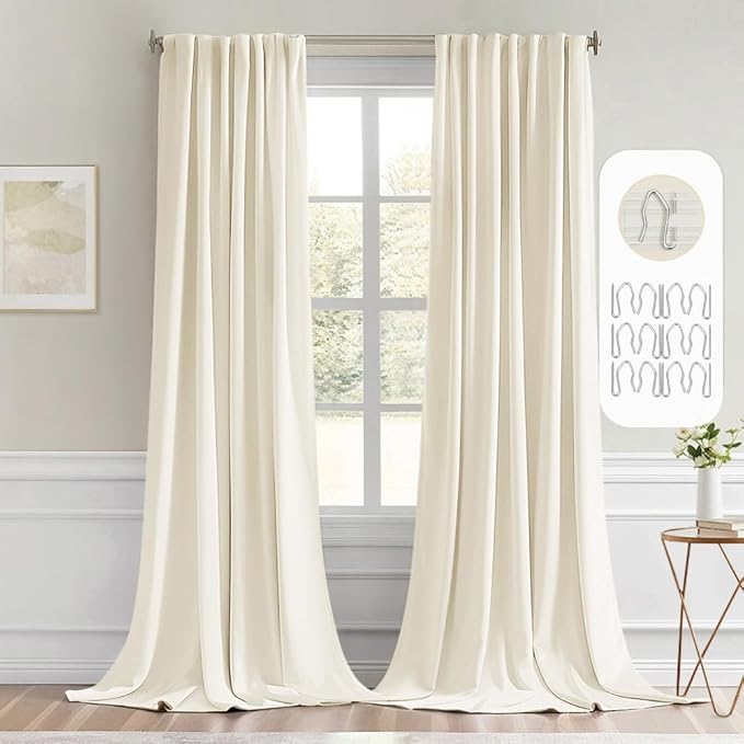 MIULEE Birch Back Tab Blackout Curtains 52x102 Inch Long 2 Panels Set | Rod by MIULEE
