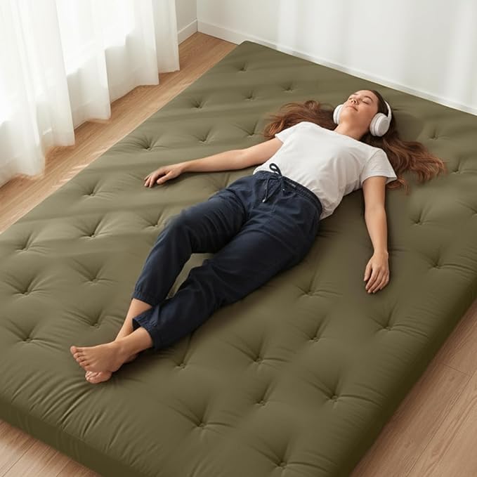 ZonLi Japanese Floor Futon Mattress King Size 80"x 76", 100% Cotton Cover 2.5'' Thicken Tatami Mattress, Foldable Sleeping Pad, Portable Dormitory Tatami Mat, Roll Up Floor Lounger Bed for Adult