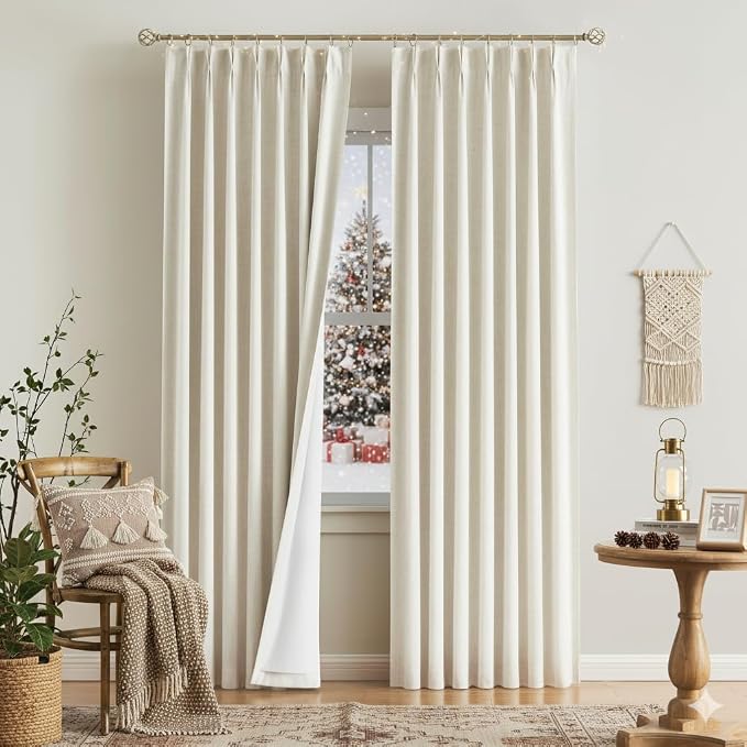 Vision Home Natural Pinch Pleated Full Blackout Curtains Linen Blended Room - Image 9