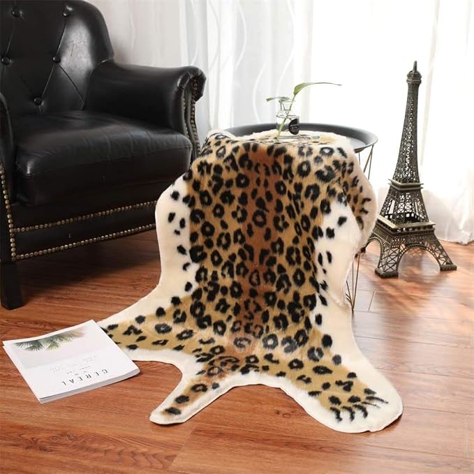 Leopard Print Rug Faux Fur Cowhide Skin Rug Animal Printed Area Rug Carpet - Image 2