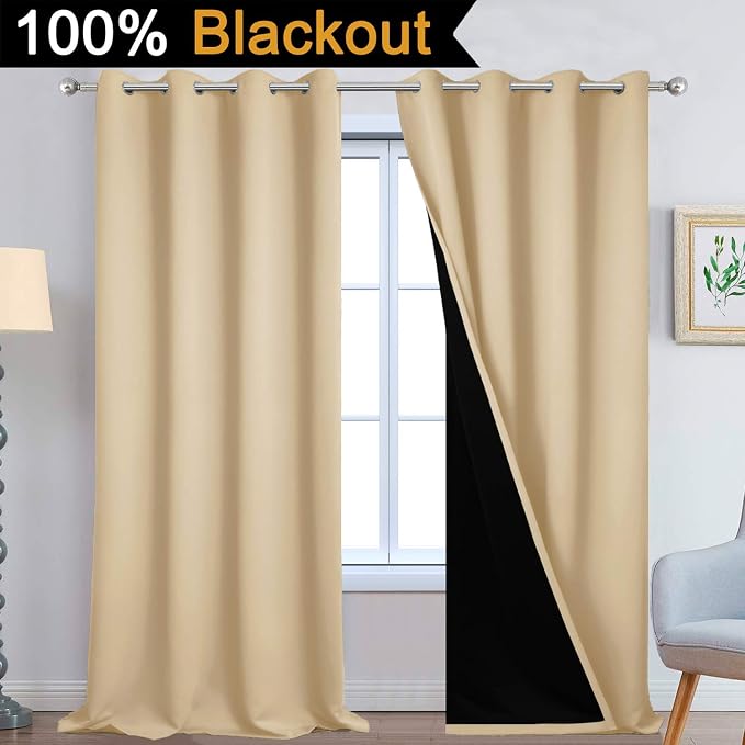 Yakamok Beige 100% Blackout Curtains 108 Inches Long - Image 2
