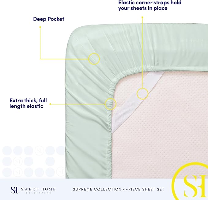 Twin XL Sheets - Breathable Luxury Sheets with Full Elastic & Secure Corner Straps Built In - 1800 Supreme Collection Extra Soft Deep Pocket Bedding Set, Sheet Set, Twin XL, Mint