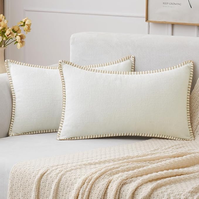 MIULEE Decorative Lumbar Throw Pillow Covers 12x20 Inch Pure White 2 Pack | by MIULEE