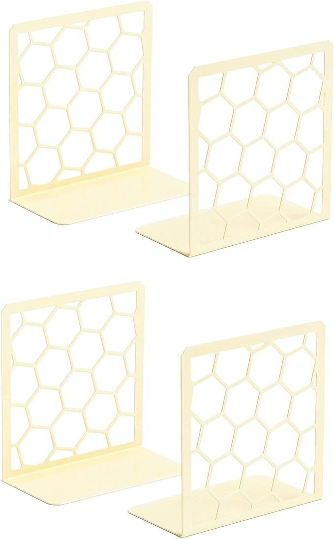 GEOMOD Geometric Honeycomb Yellow Metal Bookends Decorative - Tall Sturdy Book Ends for Shelves - Modern Heavy Duty Bookend Stopper - Office Shelf Book Holder - 6x3.25x6.25 Inches - 2 Pair