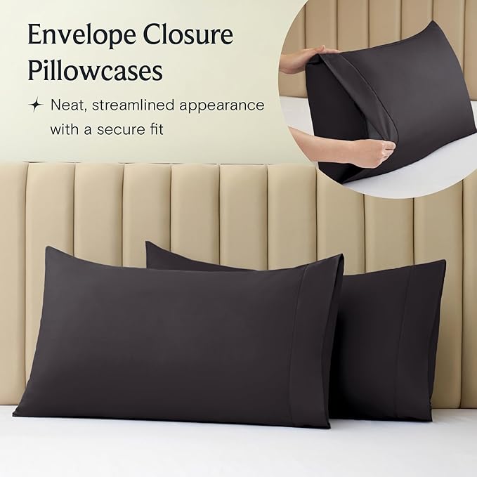 LuxClub 4 PC California King Sheet Set, Breathable Luxury Bed Sheets, Deep Pockets Wrinkle Free Cooling Sheets Machine Washable Hotel Bedding Silky Soft - Black Cal King