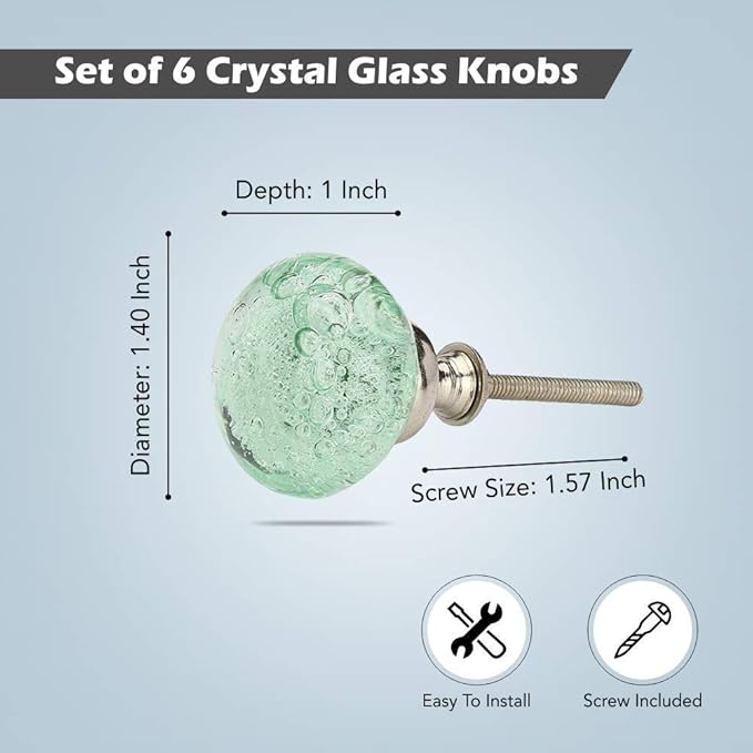 Perilla Home Set of 4 Bubble Knobs - Decorative Light Green Crystal Knobs - Glass Knob for Home Decor, Interior, Kitchen Cabinet, Hardware, Cupboard, Door, Dresser, Wardrobe and Drawer Pulls Handles