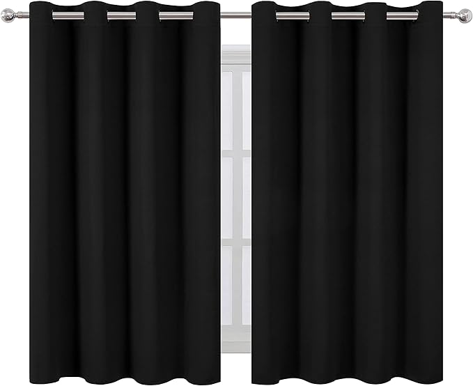 Black Thermal Blackout Curtains/52 x 45 Inch/Set of 2 Panels Room Darkening - Image 2