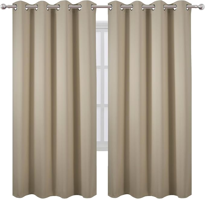Blackout Curtains 66 x 72 Inch Long Beige Curtains Set of 2 Panels Room - Image 2