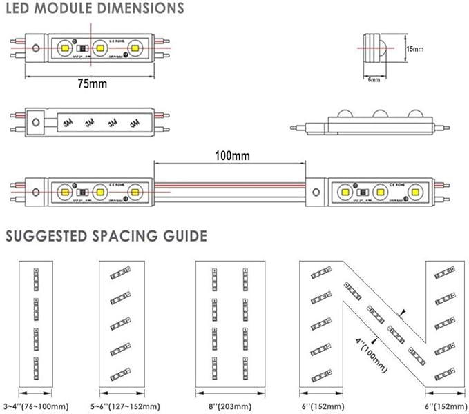 LED Module Windows Lights - 3000K White, 100pcs, 49.8 Ft, 5730 SMD, 150LM Per Module, IP65 Waterproof for Advertising Signs With Tape Adhesive Backside (No Power Supply)