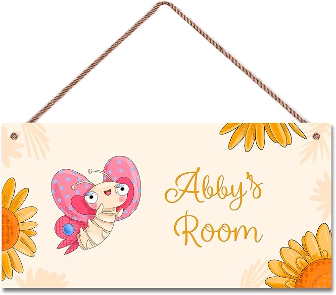 Personalized Sign, Cute Butterfly Sign For Little Man Cave, Sunflower Art Wall Art Decor Custom Name Door for Kids Room Floral Nursery Art Plate For Boys Room Girls Bedroom