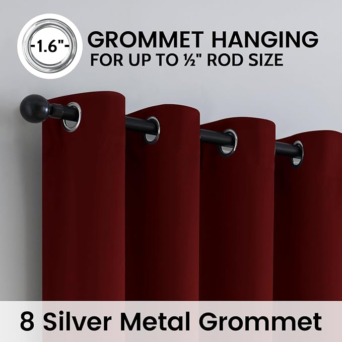 SimpleHome Burgundy Red 100% Blackout Curtains Room Darken Living Room 96 | - Image 6
