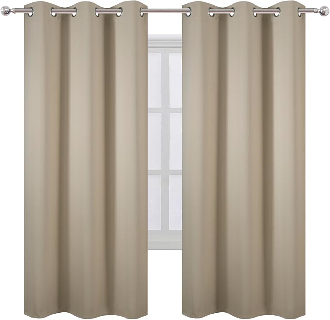 Beige Thermal Blackout Curtains/42 x 72 Inch/Set of 2 Panels Room Darkening - Image 2