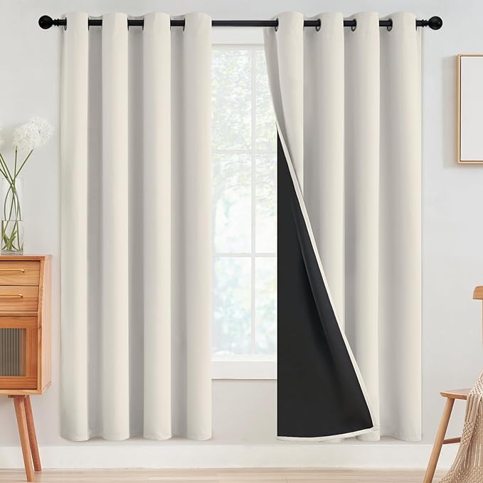 SimpleHome Cream 100% Blackout Curtains Room Darkening Living Room 72 Inch | by SimpleHome