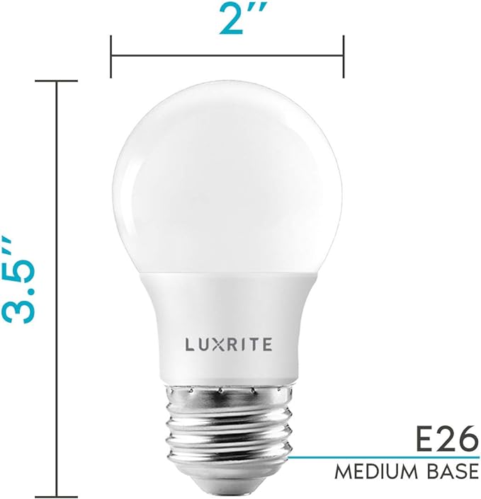 LUXRITE A15 LED Bulb 40W Equivalent, 7W, 4000K (Cool White), 600 Lumens, Enclosed Fixture Rated, Dimmable Ceiling Fan Light Bulbs, E26 Medium Base, UL Listed - Indoor and Outdoor (16 Pack)