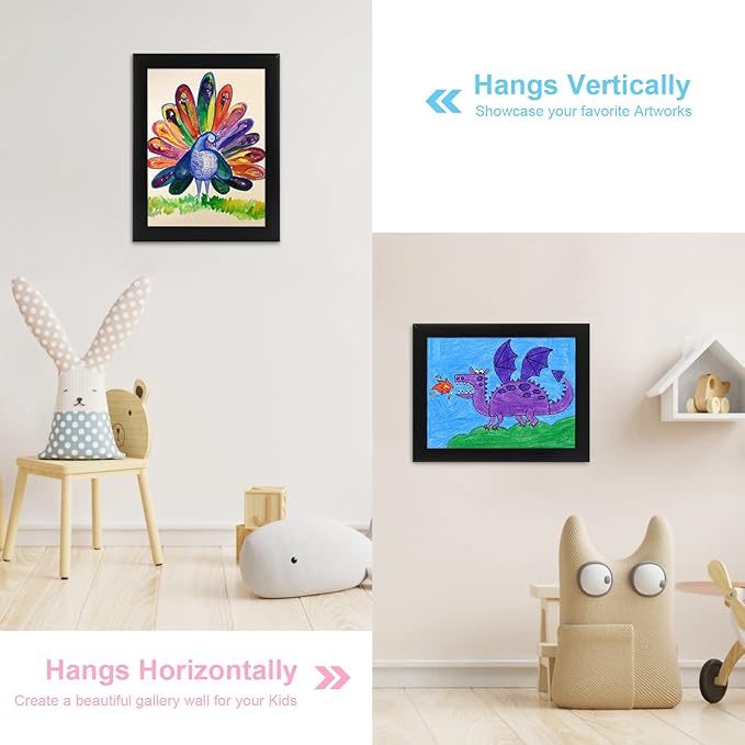 [3Pack] Kids Art Frames, 9x12 Front Opening Kids Artwork Frames Changeable, Black Artwork Display Storage Frame for Wall, Holds 50 Pcs, for 3D Picture, Crafts, Children Drawing, Hanging Art, Portfolio