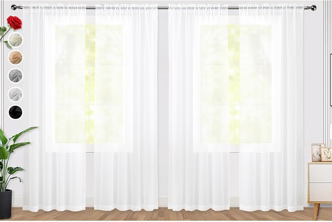 SpaceDresser Sheer White Curtains 4 Panels Rod Pocket Semi-Sheer Curtain 72 by SpaceDresser