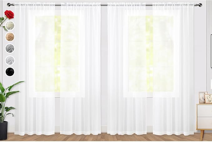 SpaceDresser Sheer White Curtains 4 Panels Rod Pocket Semi-Sheer Curtain 84 by SpaceDresser