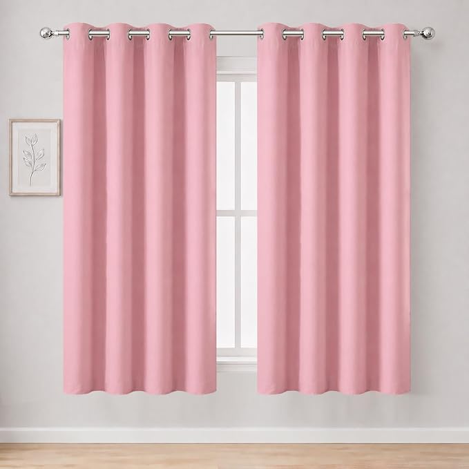 Blackout Curtains 66 x 54 Inch Long Pink Curtains Set of 2 Panels Room by Lemomo
