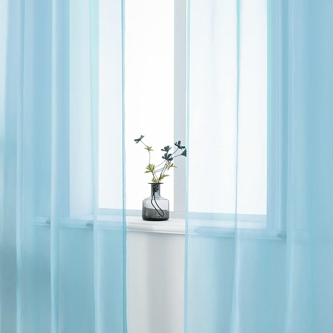 DUALIFE Sky Blue Voile Sheer Curtains Grommet,Look Semi Natural Light Flow Sheer Drapes,Elegant Solid Color Touch Soft Drapes, 52X72 Inch for Living Room Bedroom,Set of 2 Panels Baby Blue