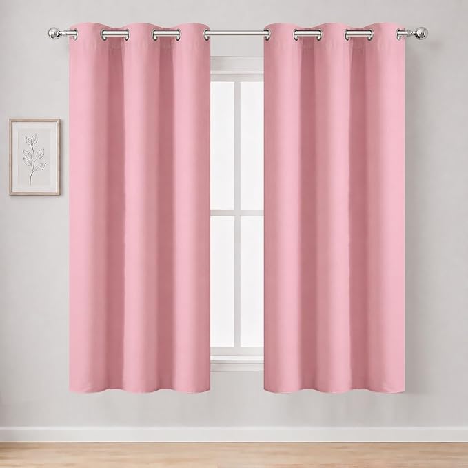 Pink Blackout Curtains 34 x 63 Inch Length/Set of 2 Curtain Panels/Thermal by Lemomo