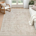 6x9 Area Rugs Living Room: Bedroom Neutral Washable Carpet Brown | Vintage Boho by Luxturiy