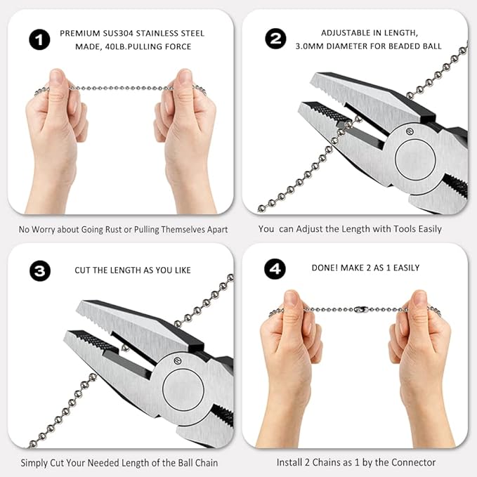 Ceiling Fan Chain Pulls Decorative Extension 12 Inches Silver Color Wooden Pull Chain Fan Pulls Set Ornaments for Ceiling Light Lamp Fan Chain (Nickel) 8 Pcs