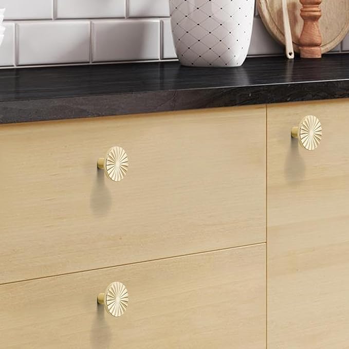 2 Pack Kitchen Cabinet Knobs Round Sunflower Dresser Knob Modern Drawer Hardware Cupboard Handles Furniture Knob for Bathroom Single Hole Knobs for Wardrobe Brushed Gold TYH-BG-K2