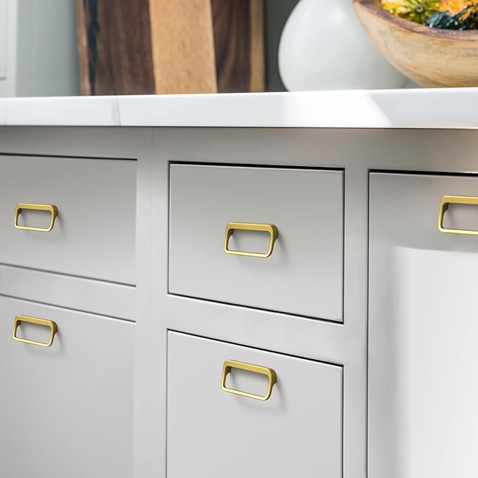 Goo-Ki Brushed Gold Cabinet pulls with 3''(76mm) Hole Center,Modern Zinc Alloy Finger Pulls for Drawer,Wardrobe,Cupboard,6 Pack