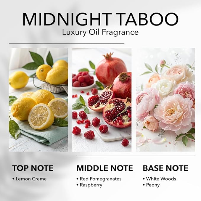 Midnight Taboo Diffuser Oil, 3.3 Fl Oz 100 mL Inspired by Luxury Hotels, Hotel Scent for Home, Office, Bathroom, Aromatherapy Blend of Essential Oil, Lemon & Pomegranate Scents