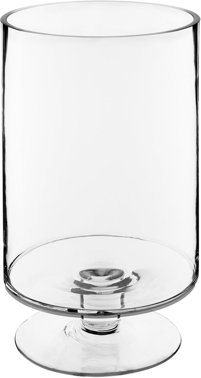 CYS EXCEL Glass Hurricane Pillar Candle Holder (H:13.5" W:8") | Multiple Size Choices Short Stem Candle Centerpieces | Stemmed Glass Cylinder Candle Vase