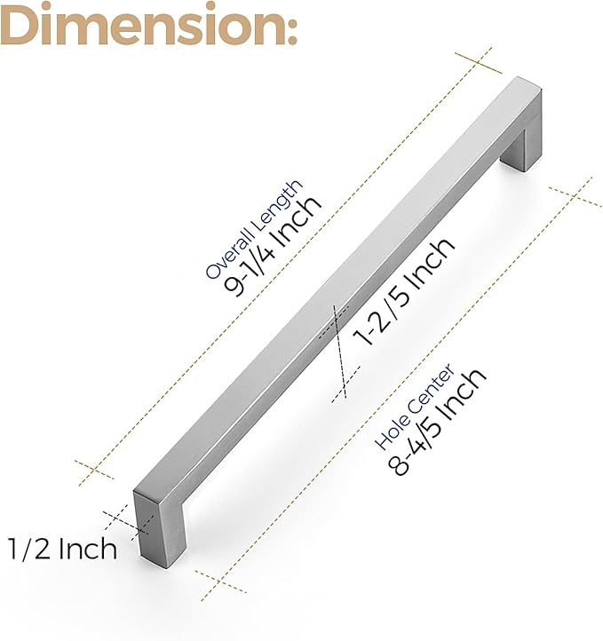 Ravinte 3 Pack 8-4/5 Inch Kitchen Square Cabinet Handles Satin Nickel Cabinet Pulls Brushed Nickel Drawer Pulls Kitchen 8-4/5 Inch Hole Center