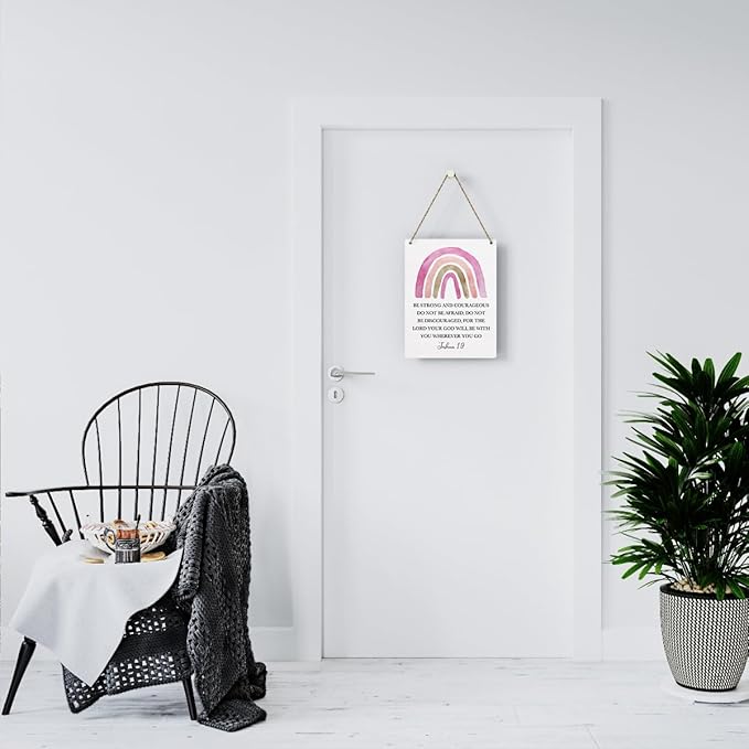 Inspirational Boho Scripture Wall Art Bible Verses Joshua 1:9 Wooden Hanging Sign Prayer Room Decor Religious Gift Christian Wall Decor for Home Office Bedroom Baby Boys Girls Room Nursery 8x10 Inches