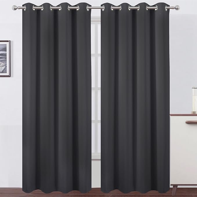 Blackout Curtains 52 x 90 inches Long Dark Grey Curtains Set of 2 Panels - Image 2