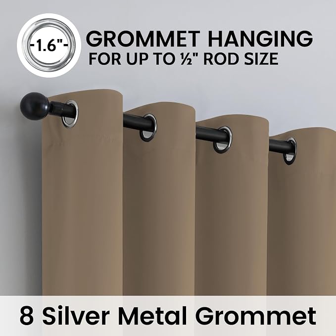 SimpleHome Khaki 100% Blackout Curtains Room Darkening Living Room 84 Inch | - Image 6