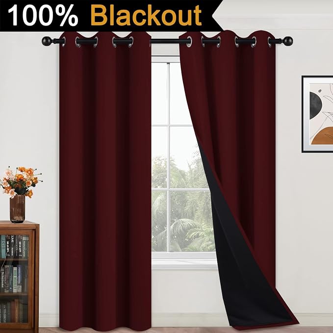 Yakamok Burgundy Red Blackout Curtains 84 Inches Long - Image 2