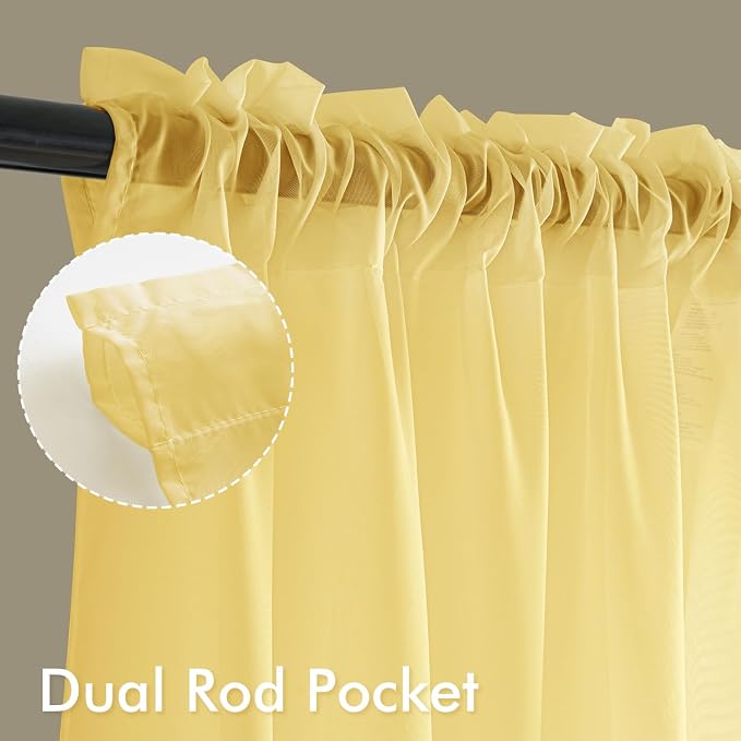 MIULEE Yellow Sheer Curtains 84 Inches Long 4 Panels 42 x 84 Inches | Light - Image 3