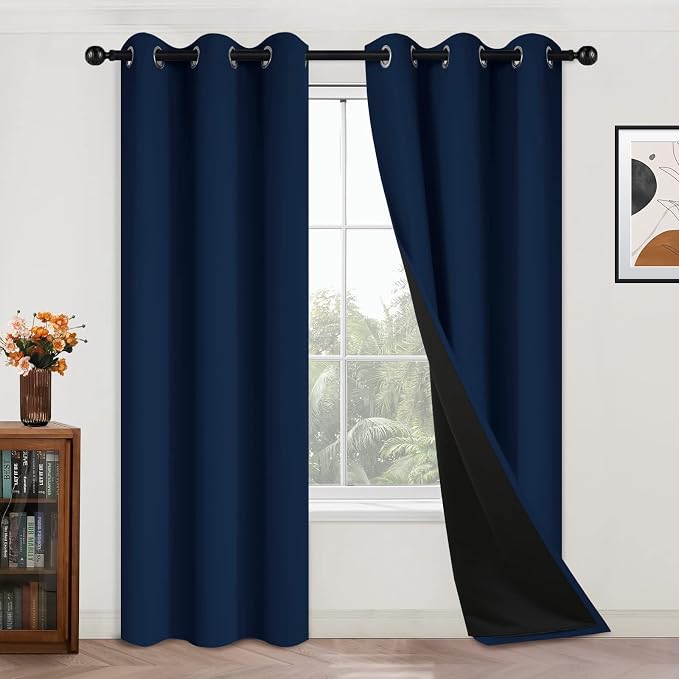 Yakamok Navy Blue 100% Blackout Curtains 84 Inches Long 42" Wide, 2 Panels | by Yakamok