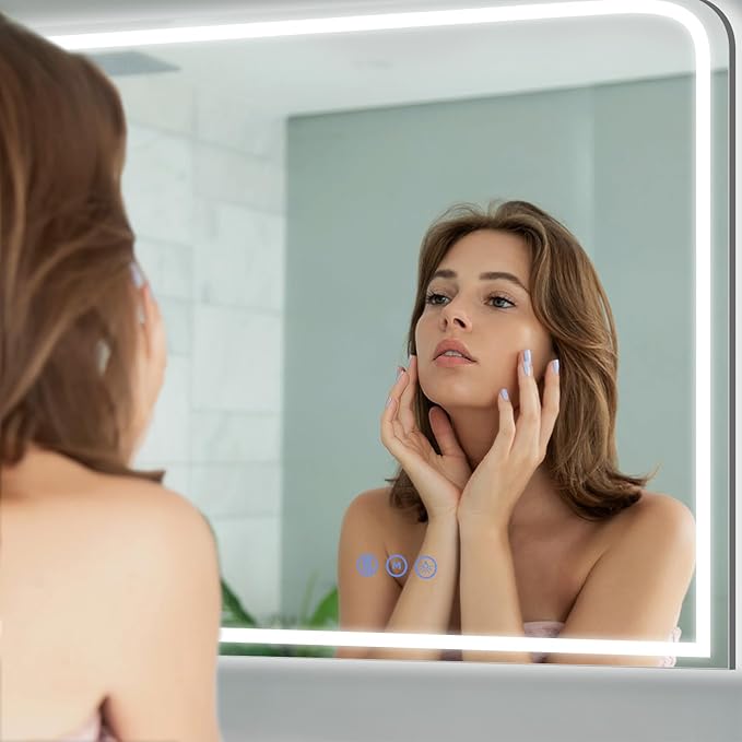 LED Bathroom Mirror, 40"x 30" LED Mirror with Lights for Bathroom, Lighted Vanity Mirrors for Wall, Anti-Fog, Dimmable, Tempered Glass, Memory Function, 3 Colors, Safe Use (White)
